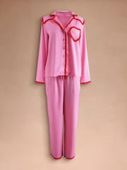 Ροζ - Πιτζάμες Cath Kidston Button Through Frill με στρας και σχέδιο καρδιάς - Εικόνα 9 από 11