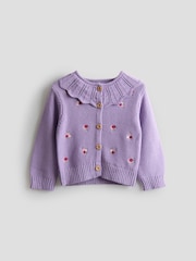JoJo Maman Bébé Lilac Embroidered Lace Collar Cardigan - Image 1 of 3