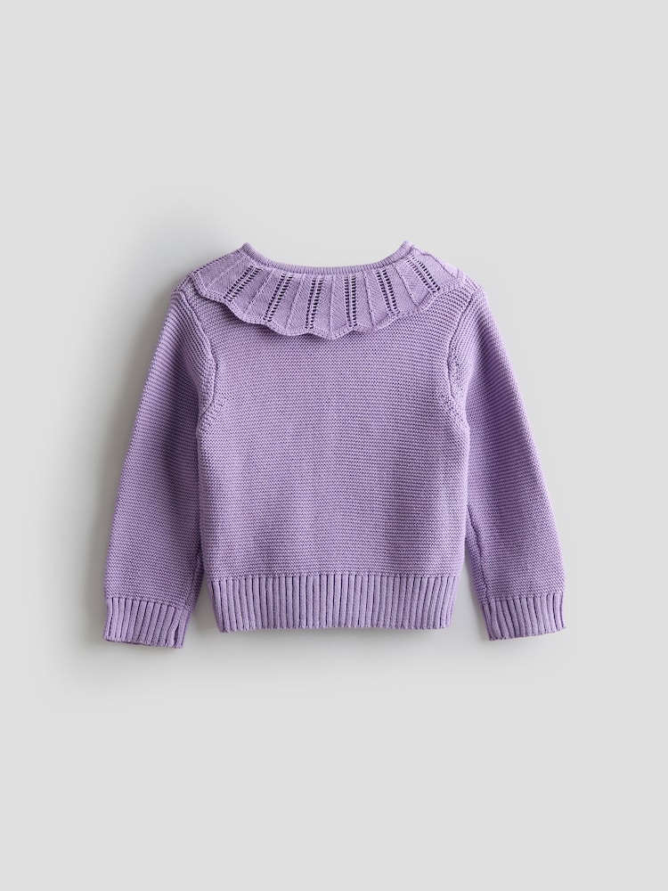 JoJo Maman Bébé Lilac Embroidered Lace Collar Cardigan - Image 2 of 3