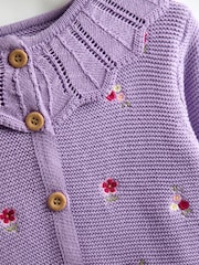 JoJo Maman Bébé Lilac Embroidered Lace Collar Cardigan - Image 3 of 3