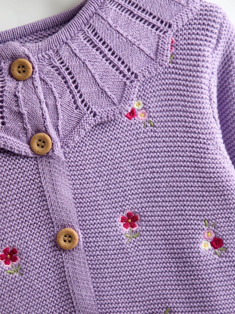 JoJo Maman Bébé Lilac Embroidered Lace Collar Cardigan - Image 3 of 3