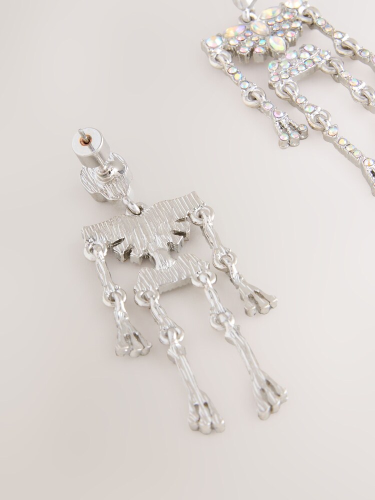 Silver Tone Halloween Skeleton Drop Earrings - Image 2 of 6