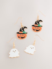 Gold Tone Halloween Pumpkin Ghost Drop Earrings 2 Pack - Image 2 of 8