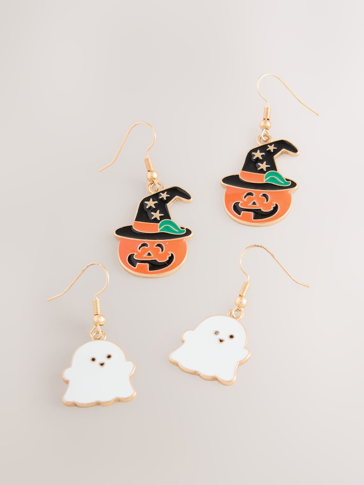 Gold Tone Halloween Pumpkin Ghost Drop Earrings 2 Pack - Image 2 of 8