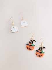 Gold Tone Halloween Pumpkin Ghost Drop Earrings 2 Pack - Image 4 of 8