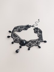 Negro - Lace Bead Drop Choker Necklace - Imagen 1 de 4