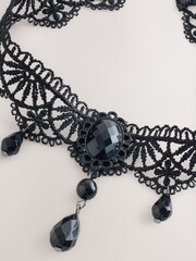 Negro - Lace Bead Drop Choker Necklace - Imagen 2 de 4