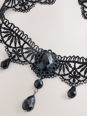 Black Lace Bead Drop Choker Necklace - Image 6 of 8