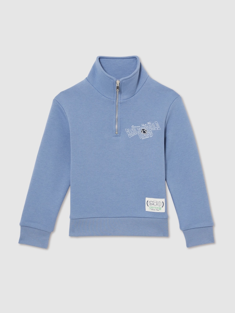 Reiss Blue 13-14 yrs SmileyWorld | Reiss Half-Zip Sweatshirt Unisex Fit - Image 1 of 7