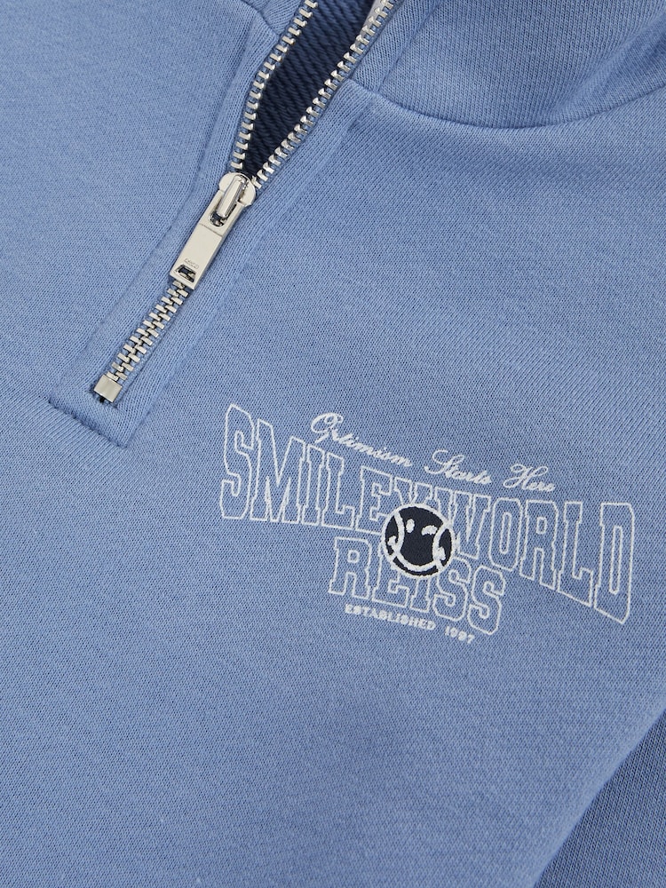 Reiss Blue 13-14 yrs SmileyWorld | Reiss Half-Zip Sweatshirt Unisex Fit - Image 7 of 7