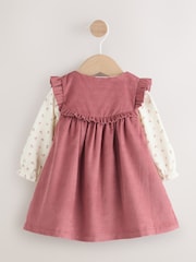 Pink Embroidered Baby Cord Pinafore Long Sleeve Bodysuit & Tights Set (0mths-2yrs) - Image 2 of 7