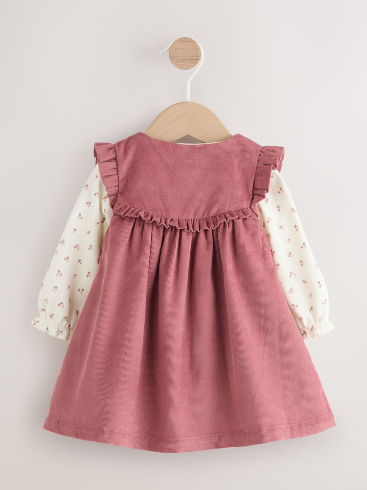 Pink Embroidered Baby Cord Pinafore Long Sleeve Bodysuit & Tights Set (0mths-2yrs) - Image 2 of 7