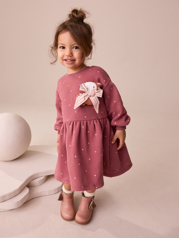 Burgundy Fox Embellished Sweat Dress (3mths-7yrs) - Image 1 of 4