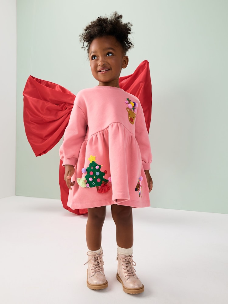 Pink Christmas Embellished Sweat Dress (3mths-7yrs) - Image 2 of 8