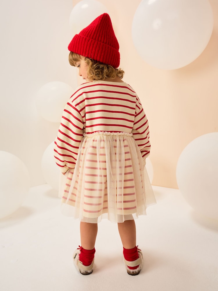 little party dress christmas christmas red party dress Kids Red & White Dot Pom Pom Christmas Tree Tulle Dress Little-Minnows