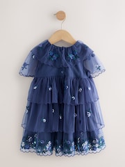 Blue Embellished Tiered Mesh Dress (3mths-7yrs) - Image 2 of 5