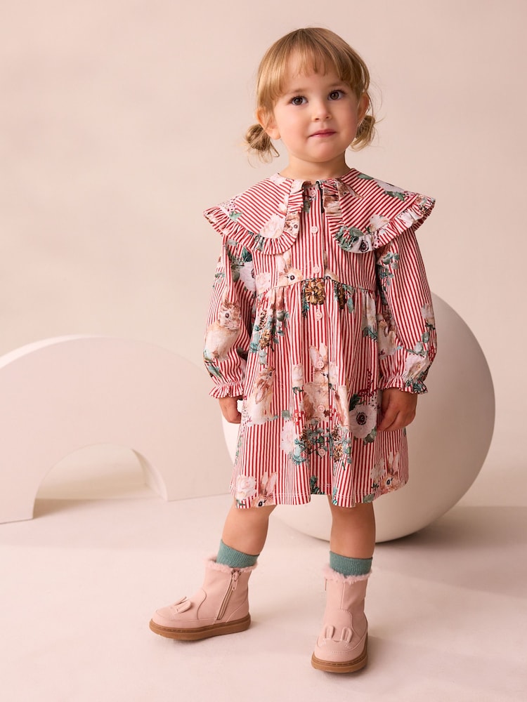 Red Stripe Long Sleeve Collared Dress (3mths-7yrs) - Image 1 of 8 Red Stripe Long Sleeve Collared Dress (3mths-7yrs) - Image 1 of 8