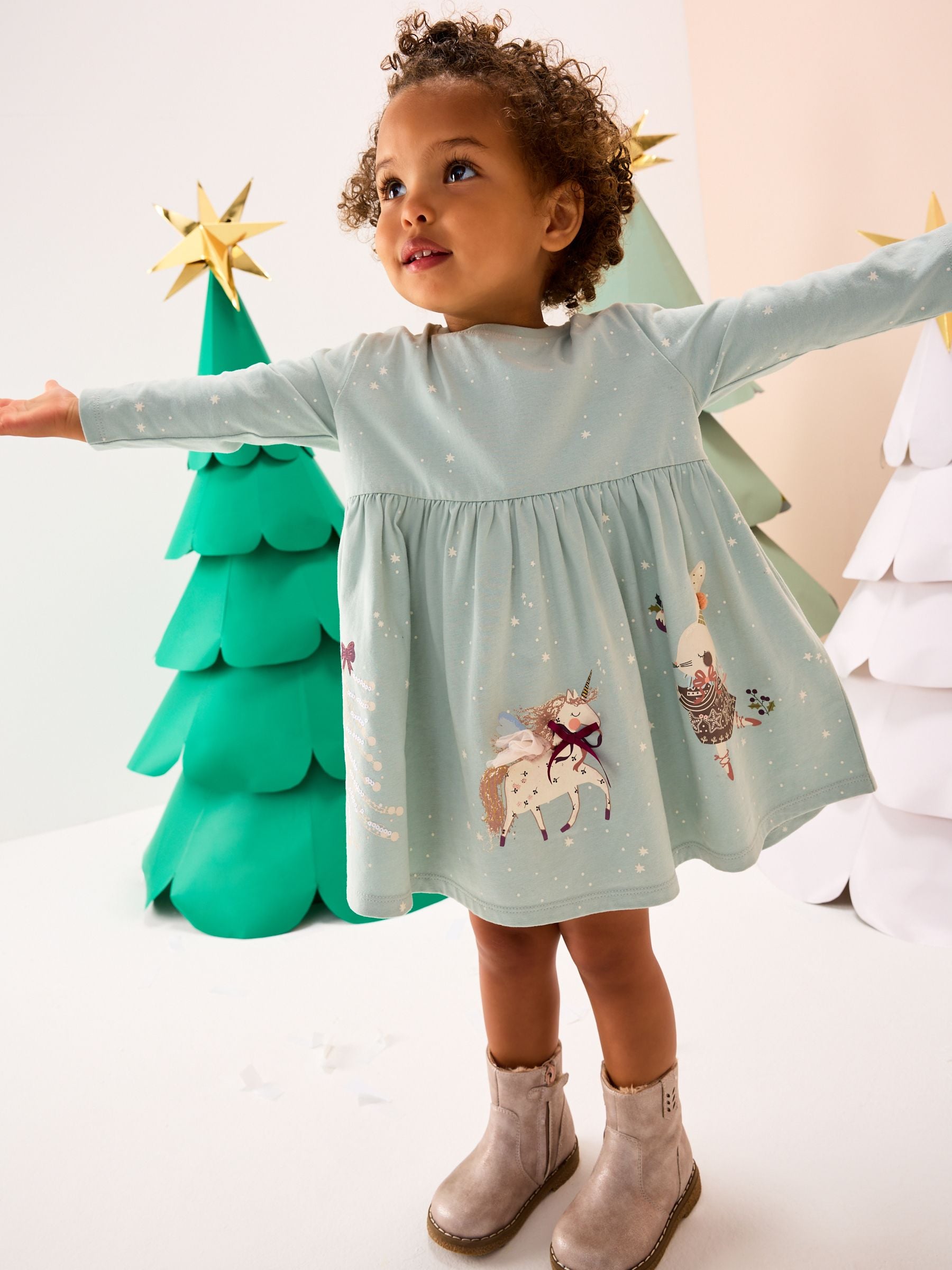 Next Xmas Dress Kids Buy Blue Long Sleeve Christmas Character Dress  (3mths-7yrs) From
