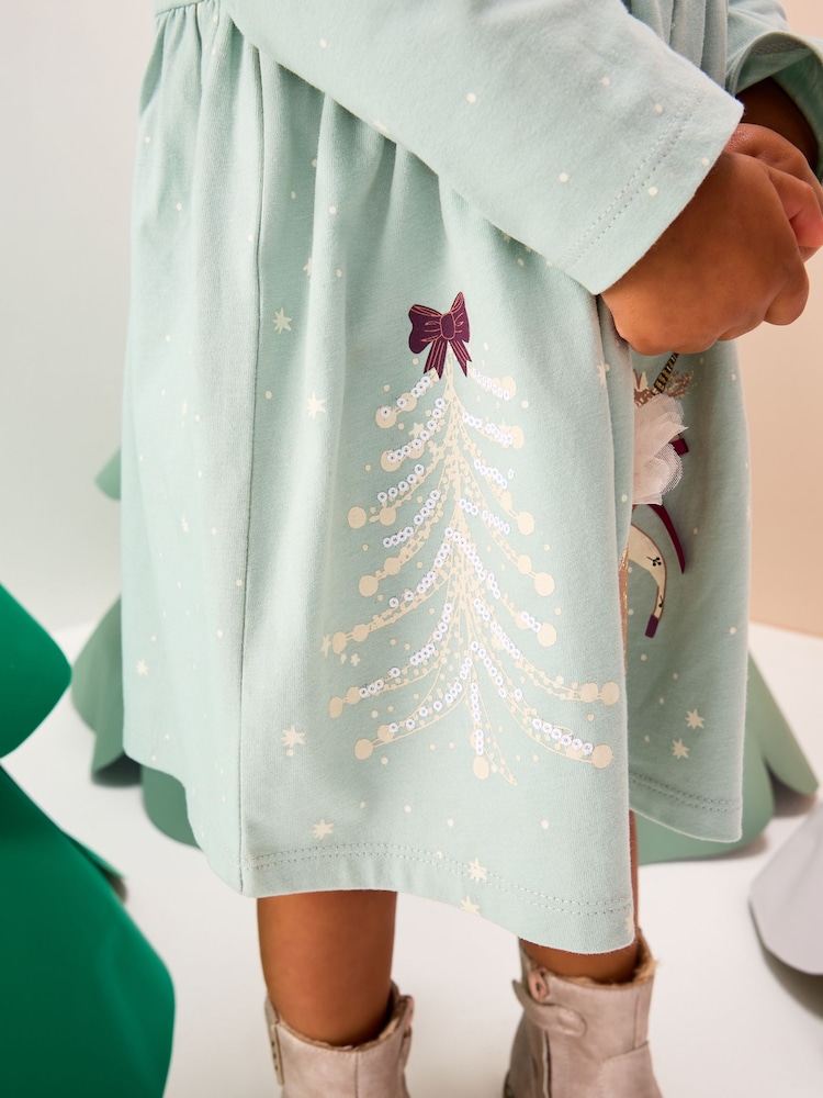 Blue Long Sleeve Christmas Character Dress (3mths-7yrs) - Image 5 of 5
