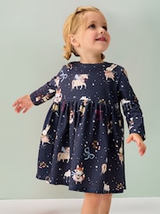 Navy Character Long Sleeve Christmas Dress (3mths-7yrs) - Image 1 of 7