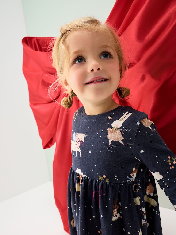 Navy Character Long Sleeve Christmas Dress (3mths-7yrs) - Image 2 of 7
