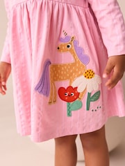 Pink Unicorn Long Sleeve Embellished Dress (3mths-7yrs) - Image 3 of 7