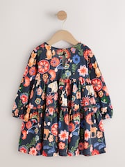 Navy Long Sleeve Tiered Dress (3mths-7yrs) - Image 2 of 4