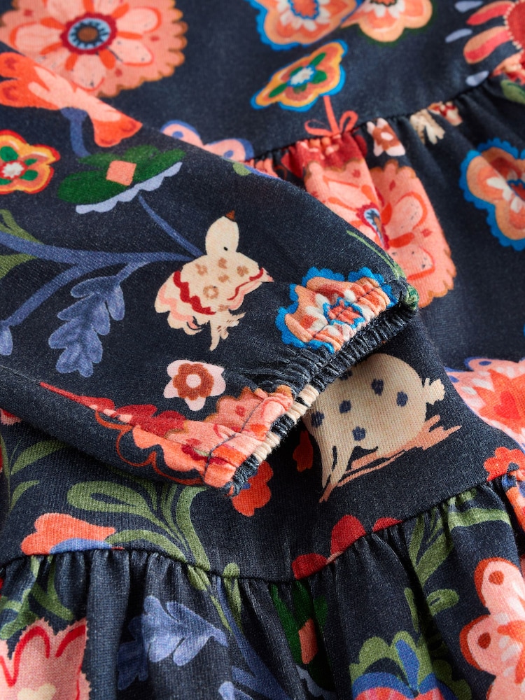 Navy Long Sleeve Tiered Dress (3mths-7yrs) - Image 4 of 4