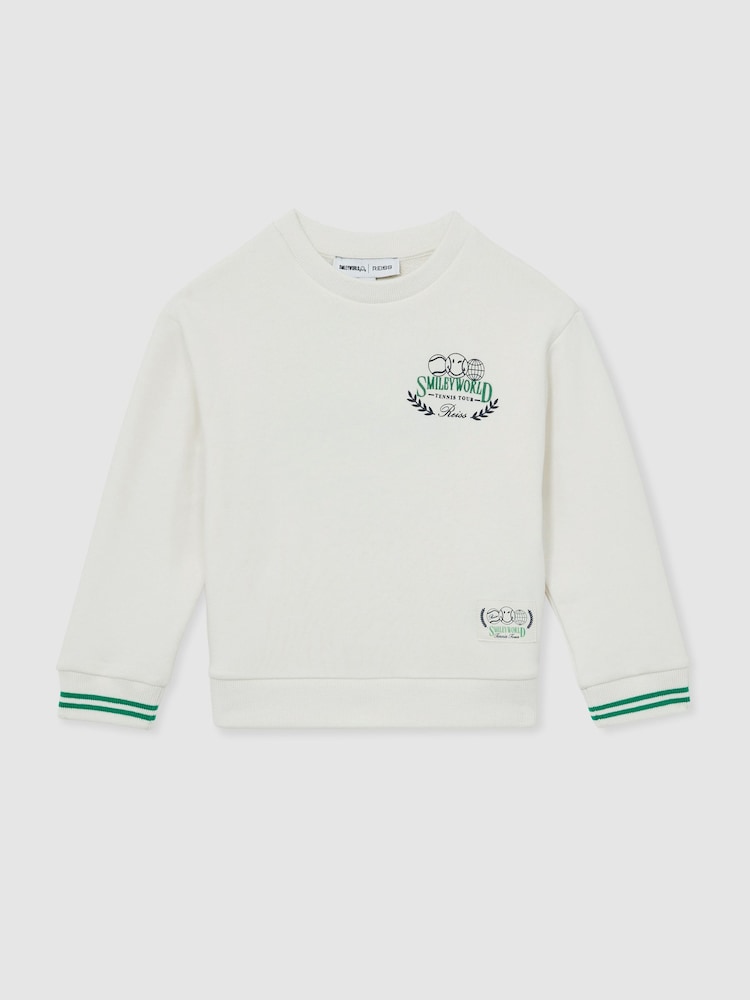 Reiss White 9-13 yrs SmileyWorld | Reiss Logo Sweatshirt Unisex Fit - Image 2 of 8