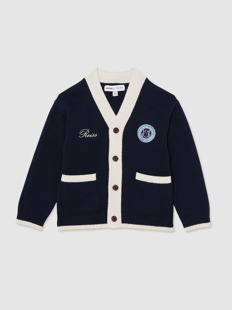 Reiss Off White 9-12 yrs SmileyWorld | Reiss Logo Cardigan Unisex Fit - Image 2 of 8
