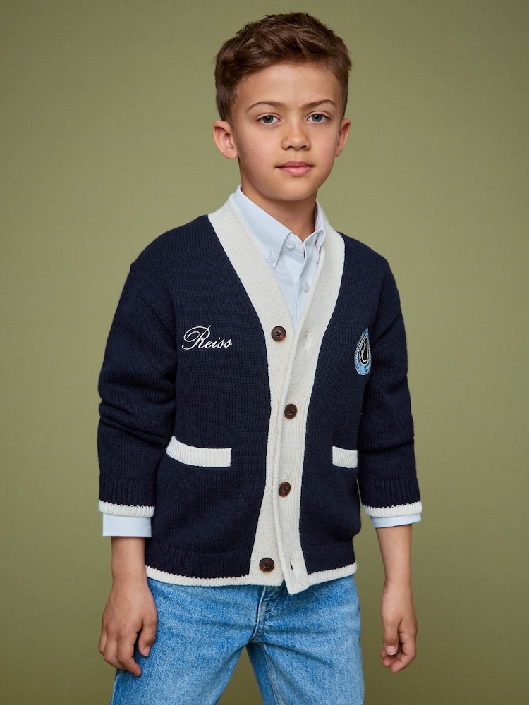Reiss Off White 9-12 yrs SmileyWorld | Reiss Logo Cardigan Unisex Fit - Image 3 of 8