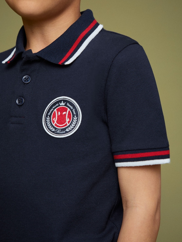 Reiss Navy 9-13 yrs SmileyWorld | Reiss Piqué Polo Shirt - Image 1 of 4