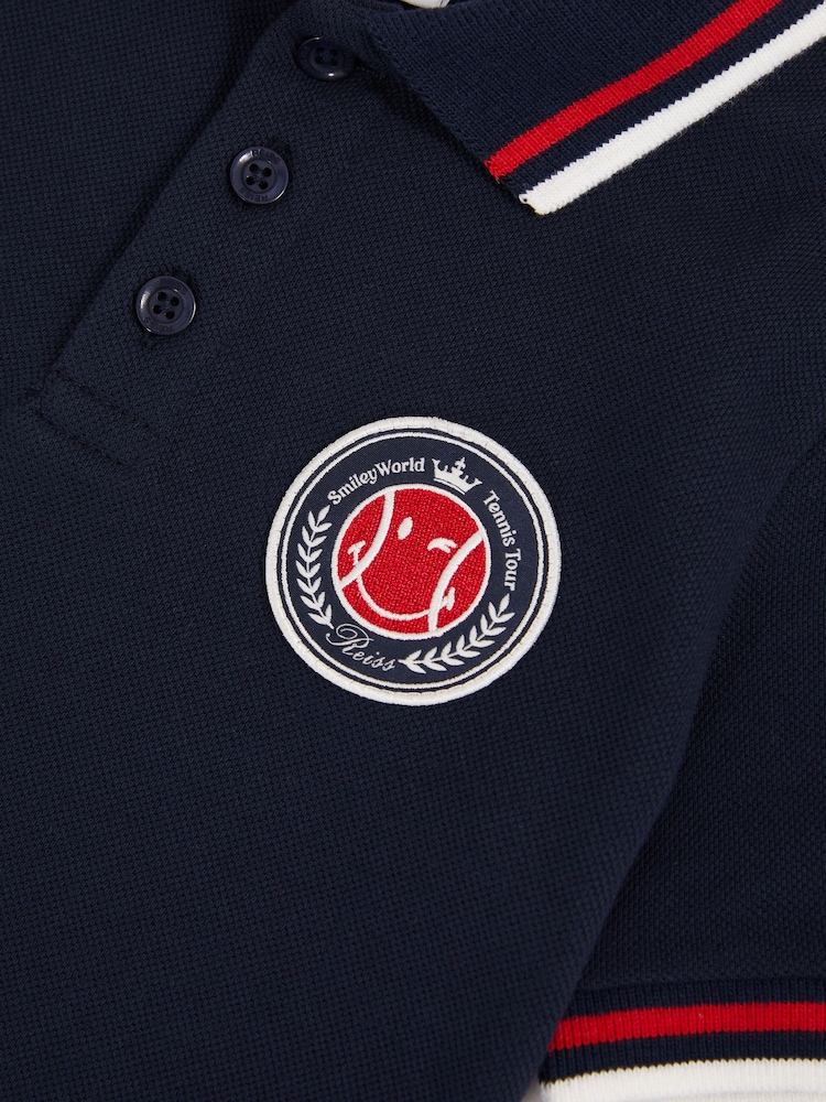 Reiss Navy 9-13 yrs SmileyWorld | Reiss Piqué Polo Shirt - Image 4 of 4