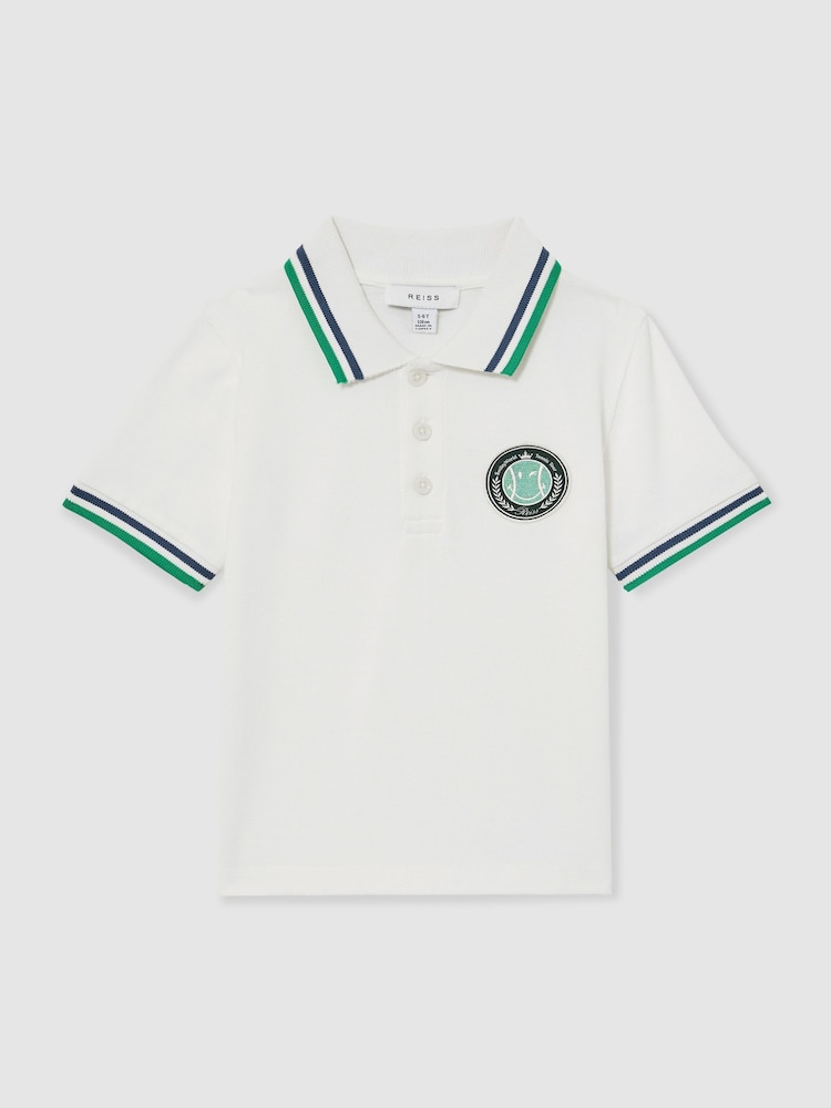 Reiss White 9-13 yrs SmileyWorld | Reiss Piqué Polo Shirt - Image 2 of 4