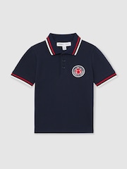 Reiss Navy 3-9 yrs SmileyWorld | Reiss Piqué Polo Shirt - Image 2 of 4