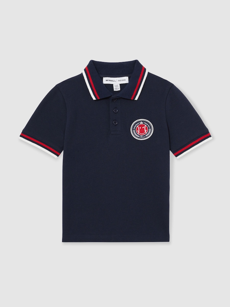 Reiss Navy 3-9 yrs SmileyWorld | Reiss Piqué Polo Shirt - Image 2 of 4