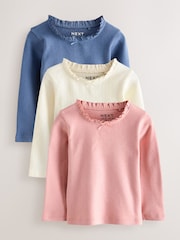 Pink/Blue/Cream Long Sleeve Embroidered Tops (3mths-7yrs) - Image 1 of 7