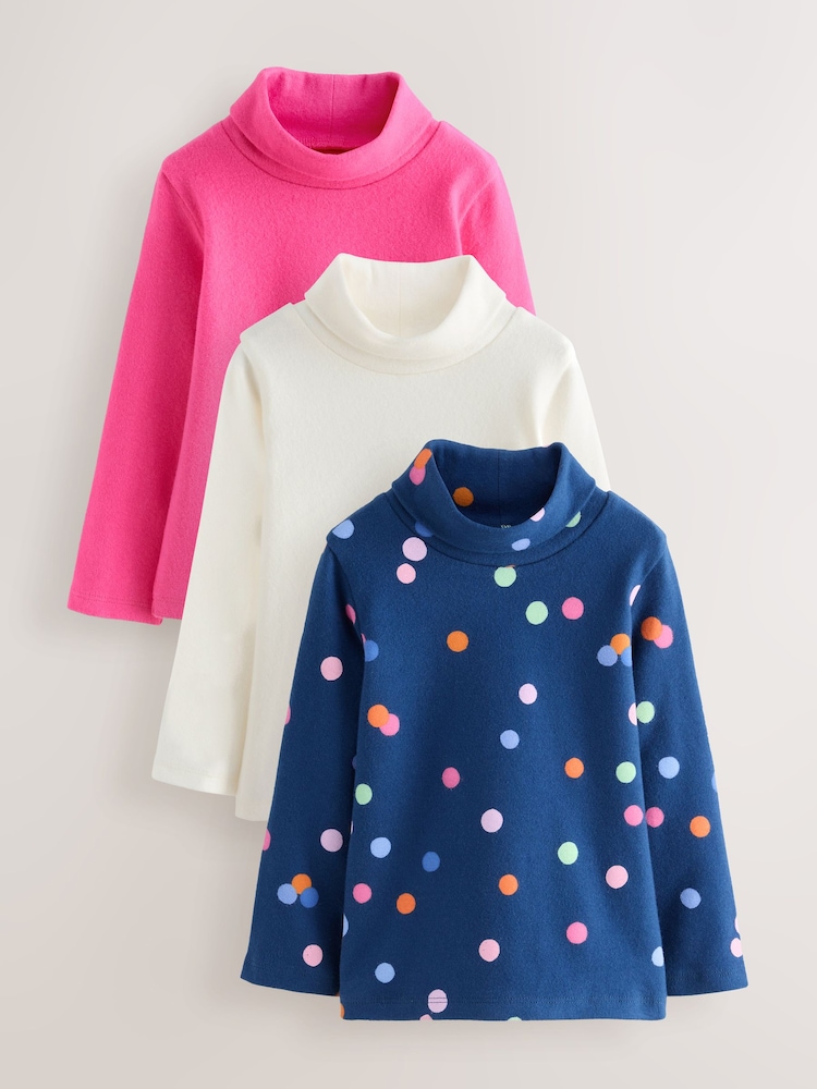 Pink/White/Blue Roll Neck Tops 3 Pack (3mths-7yrs) - Image 1 of 7