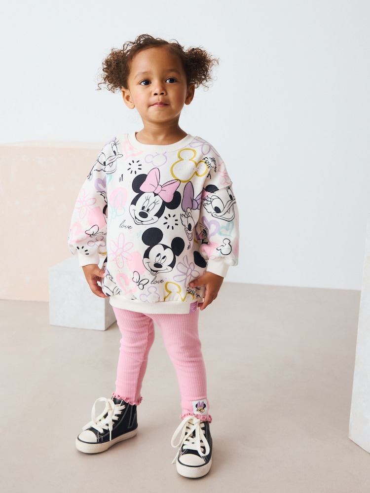 Pink Disney Minnie Mouse Long Sleeve Top and Leggings Set (3mths-7yrs) - Image 1 of 9