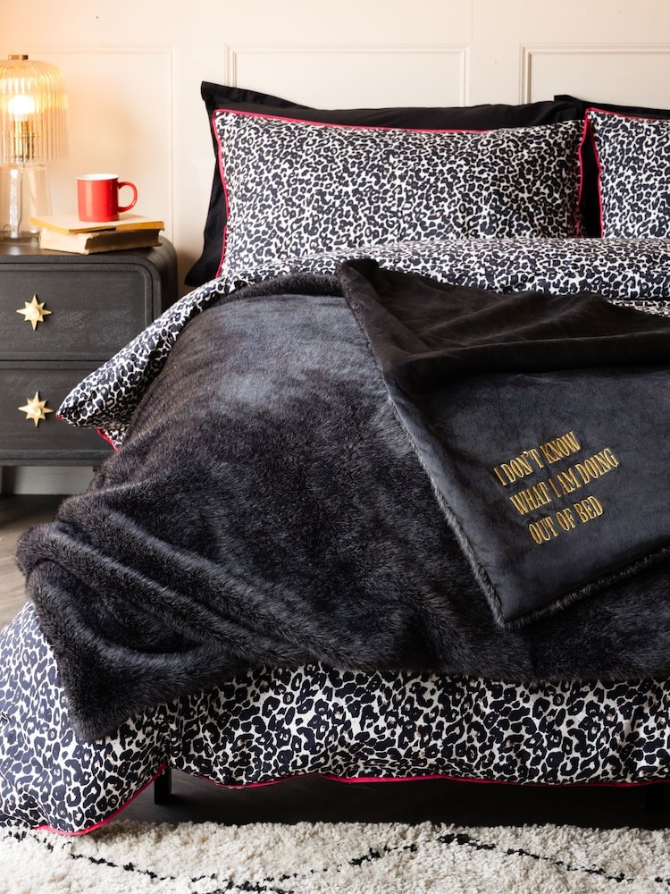 Rockett St George Black Luxe Faux Fur Slogan Throw - Image 1 of 5