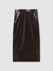 Reiss Chocolate Raye Atelier Laser-Cut Pencil Skirt - Image 2 of 5