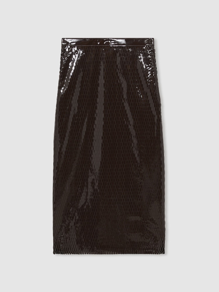 Reiss Chocolate Raye Atelier Laser-Cut Pencil Skirt - Image 2 of 5