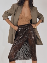 Reiss Chocolate Raye Atelier Laser-Cut Pencil Skirt - Image 3 of 5