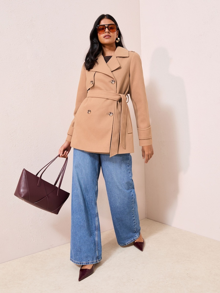Friends Like These Camel Mid Length Belted Trench Coat - Image 1 of 4