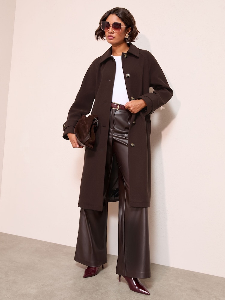 Friends Like These Chocolate Brown Smart Belted Midi Coat - Image 1 of 4