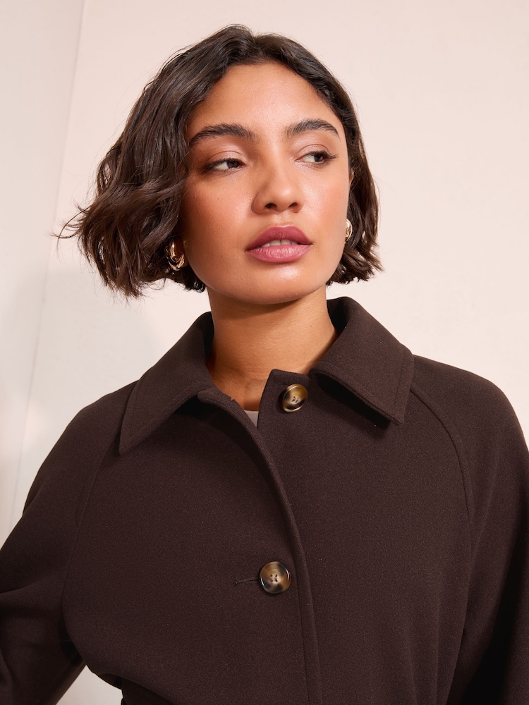 Friends Like These Chocolate Brown Smart Belted Midi Coat - Image 2 of 4