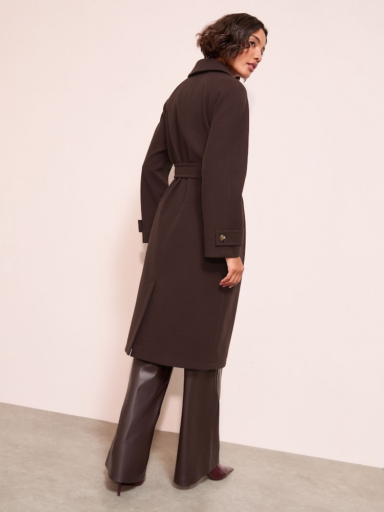 Friends Like These Chocolate Brown Smart Belted Midi Coat - Image 4 of 4