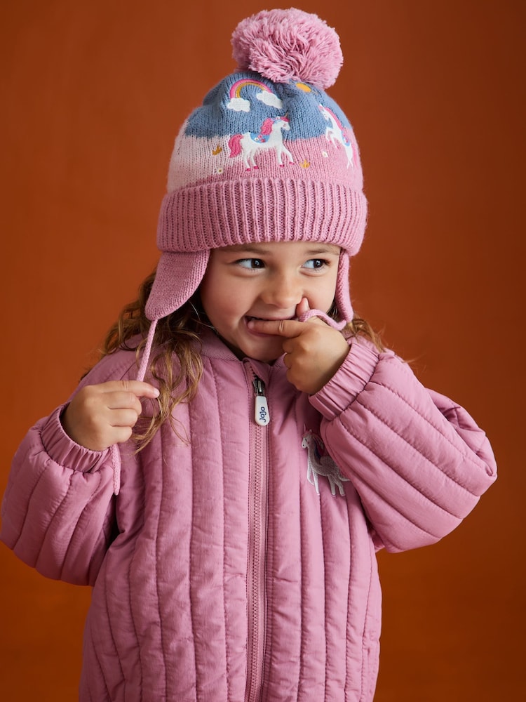 JoJo Maman Bébé Pink Unicorn Fair Isle Hat - Image 2 of 6 JoJo Maman Bébé Pink Unicorn Fair Isle Hat - Image 2 of 6