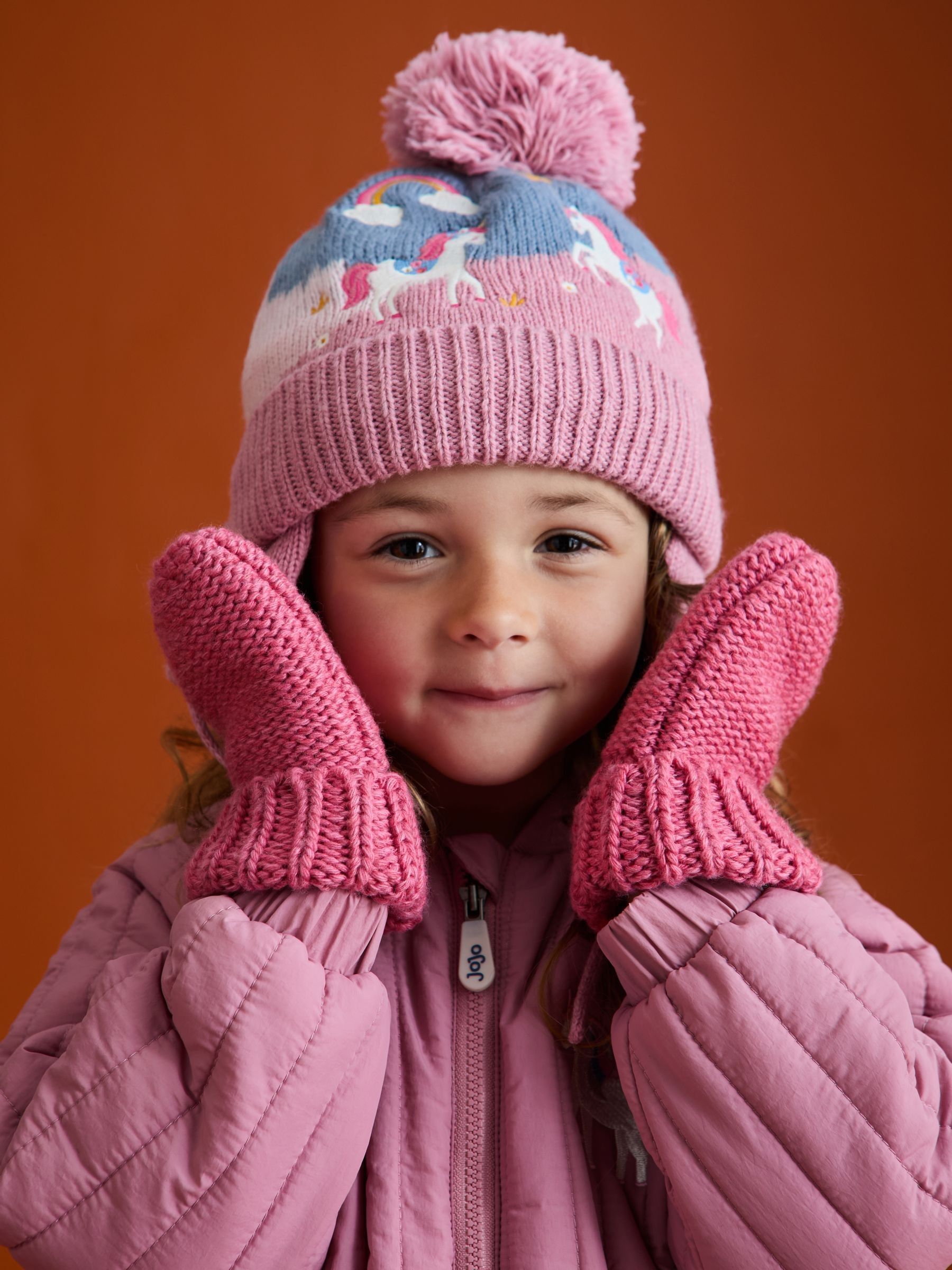 Babyhug Woollen Pom Pom Cap Floral Applique Medium Size - Pink main image 1