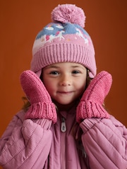 JoJo Maman Bébé Pink Unicorn Fair Isle Hat - Image 4 of 6